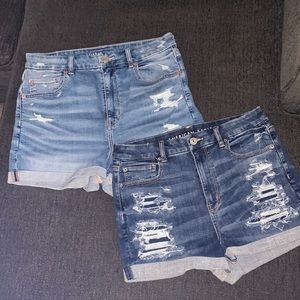 Two Pairs American Eagle Destroyed Curvy Hi-Rise Shortie Jean Shorts Size 12